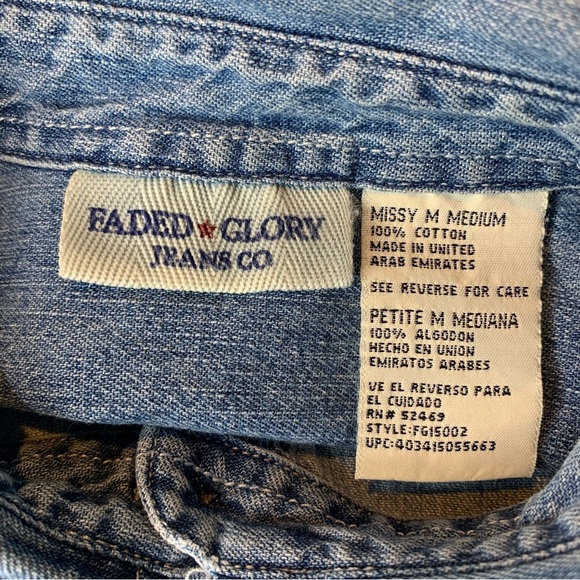 Vintage Faded Glory Patriotic Womens M Petite Denim Button Up Short Sleeve Shirt - Picture 7 of 8